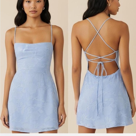 Princess Polly Dresses & Skirts - Princess Polly Light Blue Burn Out  Mini Dress With Ties in the Back.